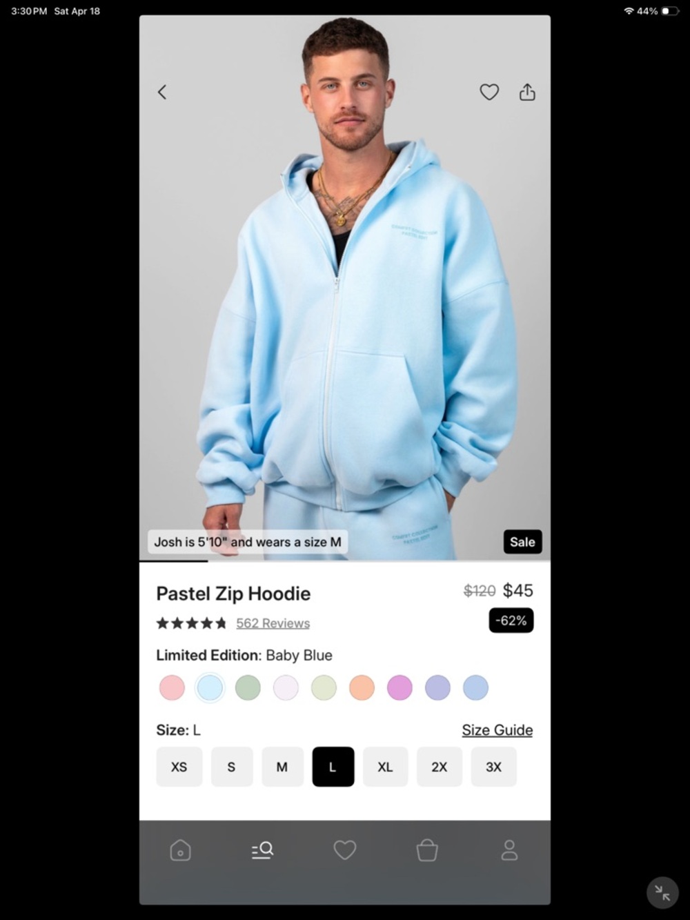 Pastel Zip Hoodie - Baby Blue comfrt unisex size L new